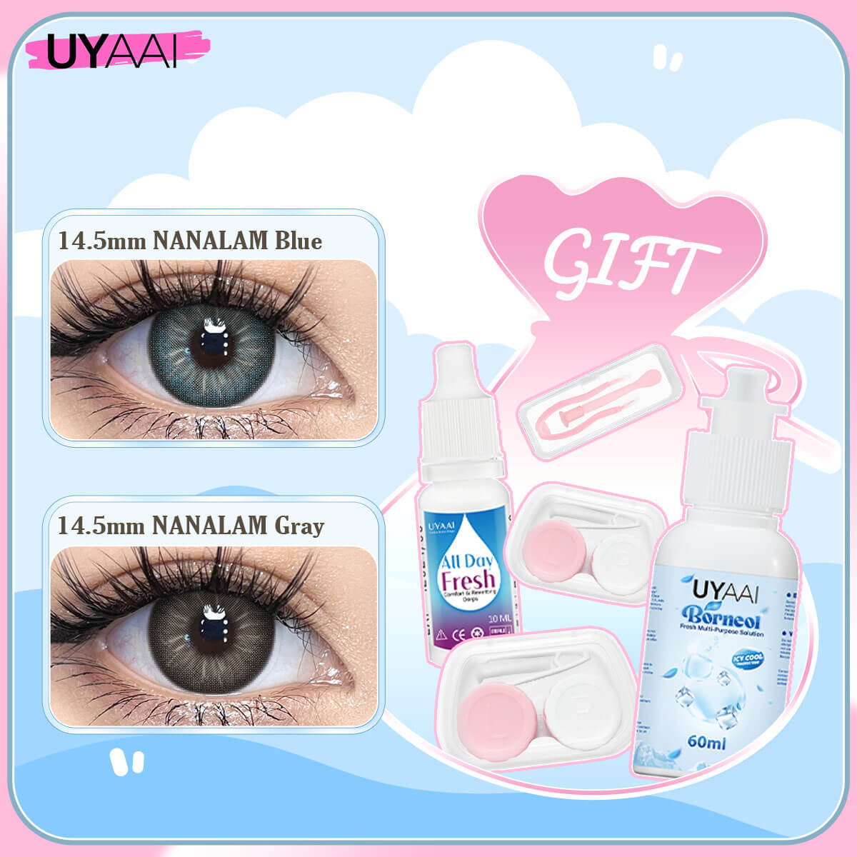 [ Buy 2 Get 5 Gifts] UYAAI 14.0-14.5MM Contact Lens Combo Set